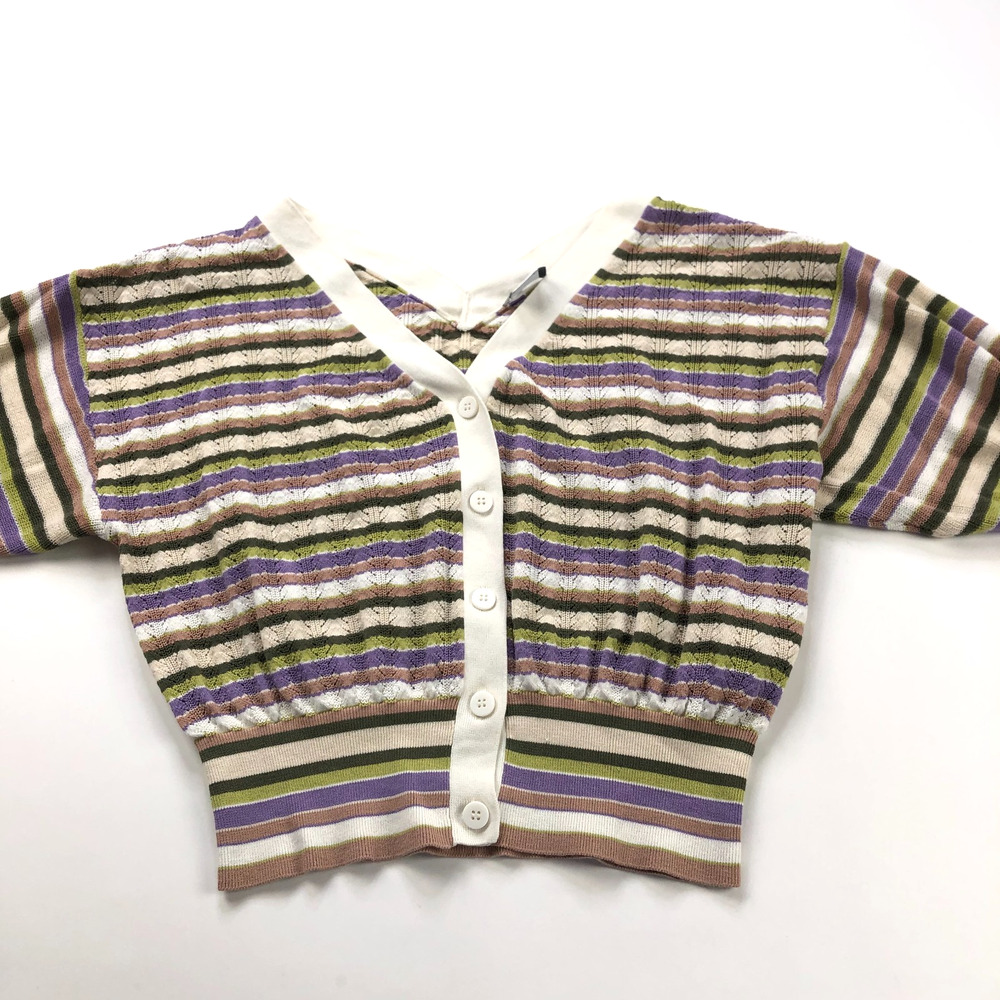 Marella US XL Cropped Cardigan V-Neck Sweater Colorful Multicolor HRJ